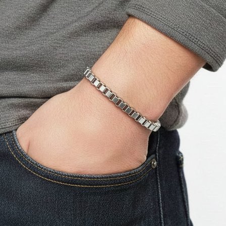 💎 Premium Arnavut Çelik Zincir Bileklik 6mm Köşeli 3183CZB2D5 - 20 cm - Altın Renk