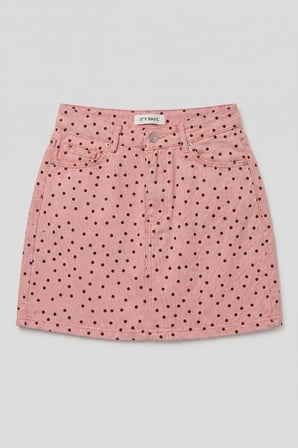 Kadın Pembe Puantiyeli 7s6-98 Mini Denim Etek