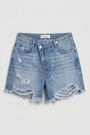 Kadın Mavi 10s6-4 Relax Fit Kemer Detaylı Denim Şort