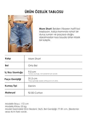 Kadın Mavi 10s6-4 Relax Fit Kemer Detaylı Denim Şort