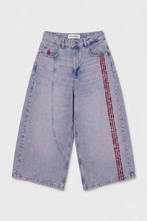 Kadın Kot Rengi 4s6-98 Süper Baggy Nakışlı Özel Tasarım Jort