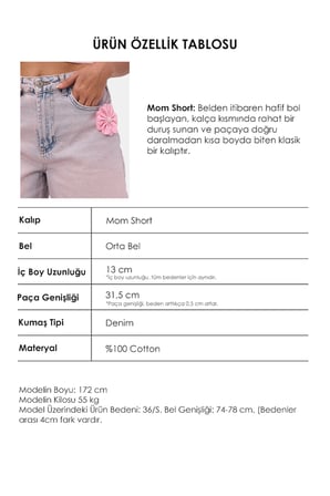 Kadın Kot Pembe 4s6-9 Mom Relax Gül ve Nakış Detaylı Özel Tasarım Denim Şort