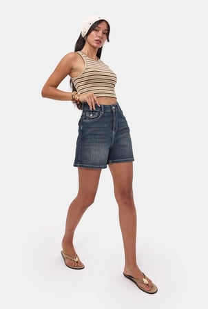 Kadın Tint 2s6-8 Relax Fit Midi Boy Esnek Kumaş Denim Şort