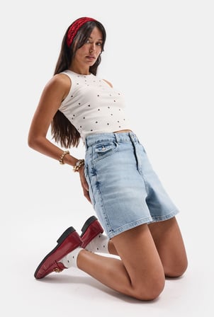 Kadın Ice 4s6-3 Relax Fit Midi Boy Esnek Kumaş Denim Şort