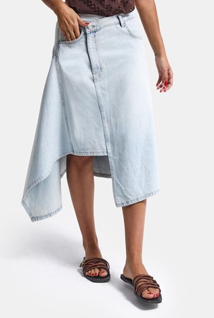 Kadın Ice 4s6-3 Midi Boy Asimetrik Kesim Tasarım Denim Etek