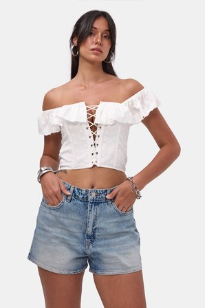 Kadın Mavi 4s6-32 Mom Mini Fit Denim Şort
