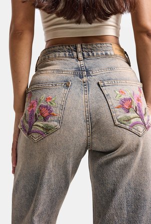 Kadın T.Kot Rengi 4w6-85 Flare Fit Nakış Tasarım Denim Jean