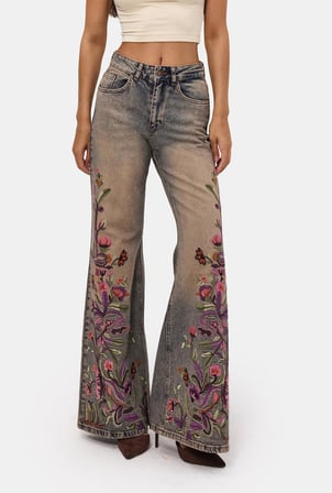 Kadın T.Kot Rengi 4w6-85 Flare Fit Nakış Tasarım Denim Jean