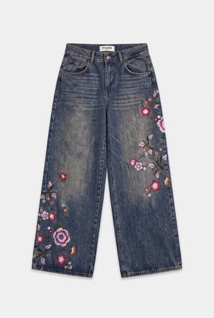 Kadın Kot Rengi 4w6-85 Palazzo Fit Renkli Nakış Özel Tasarım Denim Jean