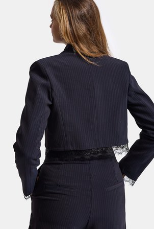 Kadın Laci Çizgili w6-56 Dantel ve Aksesuar Detaylı Crop Kruvaze Tasarım Ceket