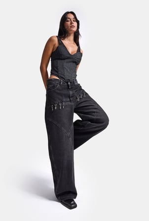 Kadın 2w6-1 Barrel Fit Aksesuar Detaylı Özel Tasarım Denim Jean