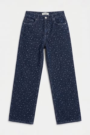 Kadın Mavi 1w6-7 Wide Leg Puantiyeli Denim Jean