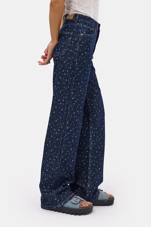 Kadın Mavi 1w6-7 Wide Leg Puantiyeli Denim Jean