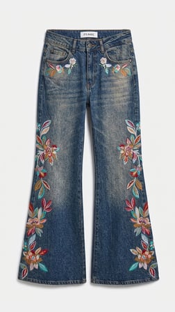 Kadın Kot Rengi 2w6-8 Flare Fit Nakış Detaylı Komfort Kumaş Özel Tasarım Denim Jean
