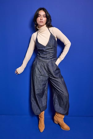 Kadın 7w6-50 Boyundan Askılı %100 Koton Denim Tulum