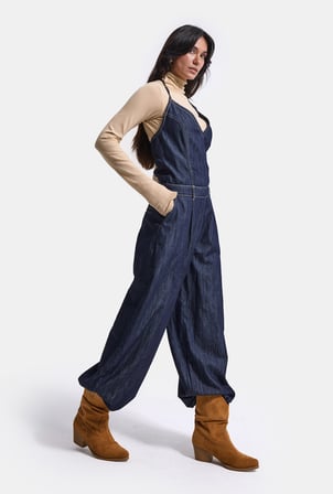 Kadın 7w6-50 Boyundan Askılı %100 Koton Denim Tulum