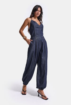 Kadın 7w6-50 Boyundan Askılı %100 Koton Denim Tulum