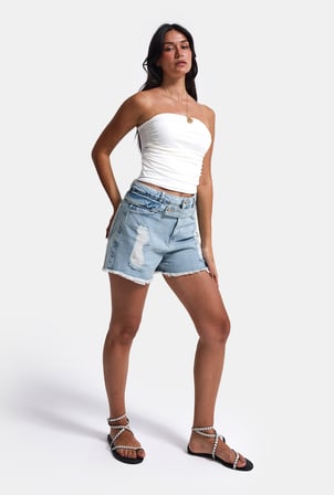 Kadın Kot Rengi 11s6-3 Relax Mom Kemer Detaylı Tasarım Denim Şort