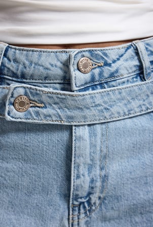 Kadın Kot Rengi 11s6-3 Relax Mom Kemer Detaylı Tasarım Denim Şort