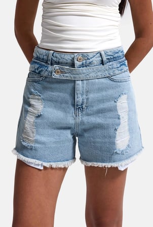 Kadın Kot Rengi 11s6-3 Relax Mom Kemer Detaylı Tasarım Denim Şort
