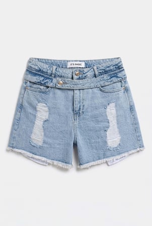 Kadın Kot Rengi 11s6-3 Relax Mom Kemer Detaylı Tasarım Denim Şort