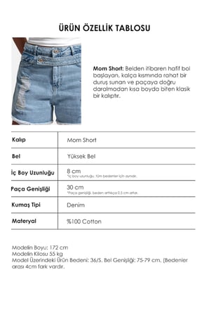 Kadın Kot Rengi 11s6-3 Relax Mom Kemer Detaylı Tasarım Denim Şort