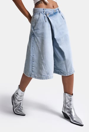 Kadın Kot Rengi 4s6-3 Süper Baggy Fit Maxi Bermuda Tasarım Denim Jort