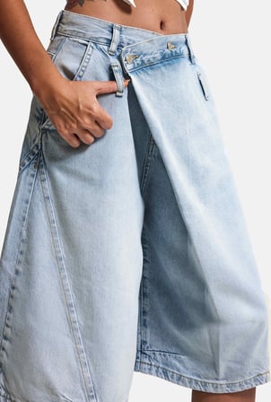 Kadın Kot Rengi 4s6-3 Süper Baggy Fit Maxi Bermuda Tasarım Denim Jort