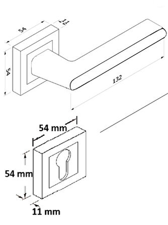 Lusso İnox Kare Rozetli Oda Kapı Kolu ve 40X23mm Saten Oda Gömme Kilit Set
