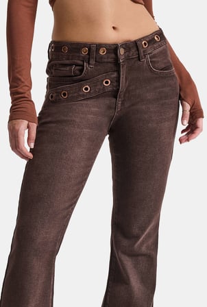 Kadın Koyu Kahve 2w6-16 Flare Fit Özel Tasarım Denim Jean