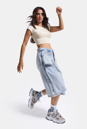 Kadın Ice 4s6-3 Maxi Baggy Bermuda Tasarım Denim Jort