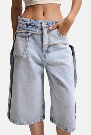 Kadın Ice 4s6-3 Maxi Baggy Bermuda Tasarım Denim Jort