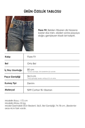 Kadın Tint 4w6-8 Flare Fit Komfort Kumaş Nakış Tasarım Denim Jean