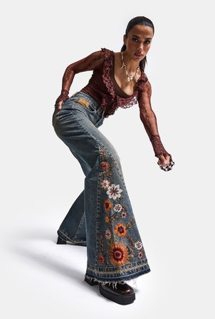 Kadın Tint 4w6-8 Flare Fit Komfort Kumaş Nakış Tasarım Denim Jean
