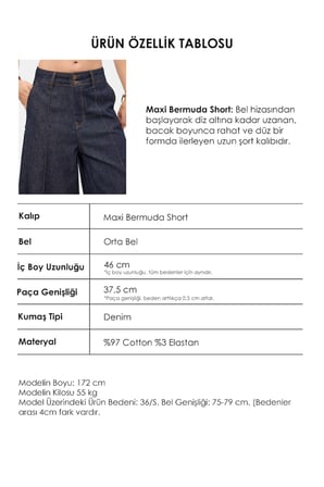 Kadın İndigo Selvedge 7w6-50 Maxi Denim Bermuda Jort