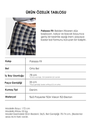 Kadın Laci Ekose w6-56 Palazzo Fit Etek Detaylı Tasarım Pantolon