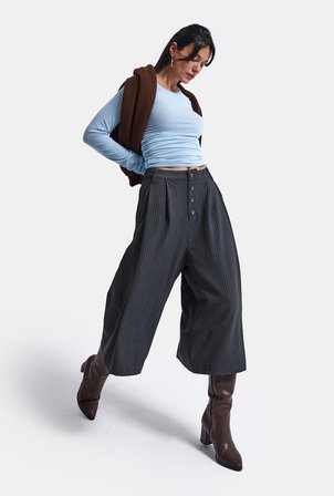 Kadın Antrasit Çizgili w6-45 Baggy Bermuda Şort Pantolon