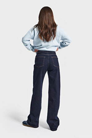 Kadın İndigo Renk 7w5-50 Straingt Fit Yüksek Bel İç Boy 80cm Esnek Kumaş Denim Jean