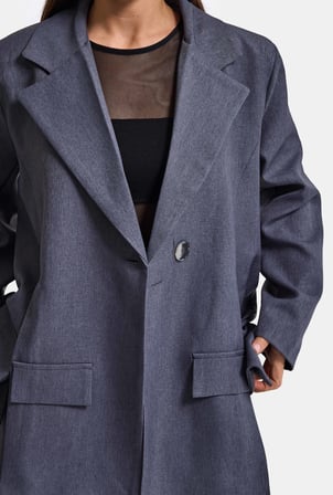 Kadın Antrasit w6-45 Oversize İçi Astarlı Kruvaze Tasarım Ceket