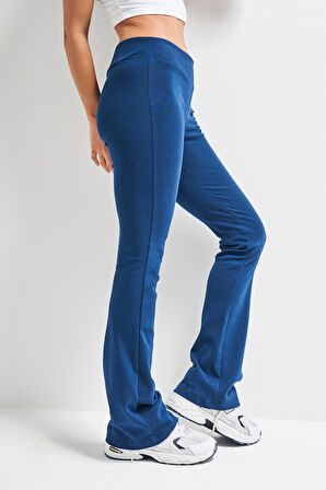 Kadın İndigo Renk s5-53 Slim Fit Süper Esnek Kumaş Flare Fit Pantolon