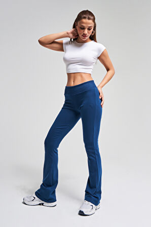 Kadın İndigo Renk s5-53 Slim Fit Süper Esnek Kumaş Flare Fit Pantolon