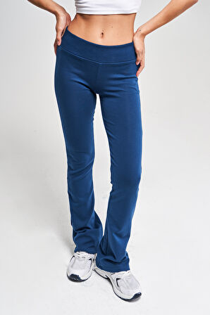 Kadın İndigo Renk s5-53 Slim Fit Süper Esnek Kumaş Flare Fit Pantolon