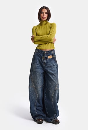 Kadın Kot Rengi 2w6-8 Barrel Fit Süper Bol Kesim Özel Tasarım Denim Jean