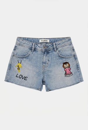 Kadın Mavi 4s6-32 Mini Mom Nakış Desenli Tasarım Denim Şort