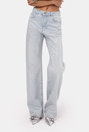 Kadın Ice T-4s6-3 Straight Fit Parlak Taşlı Özel Tasarım Denim Jean