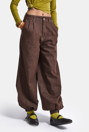 Kadın Kahve 1w6-16 Jogger Ballon Fit Bol Kesim Denim Jean