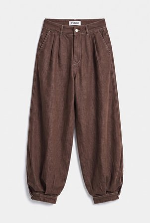 Kadın Kahve 1w6-16 Jogger Ballon Fit Bol Kesim Denim Jean