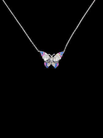 🦋 925 Ayar İthal Gümüş Zirkon Taşlı Kelebek Model Kolye — Zarafetin ve Değişimin Sembolü