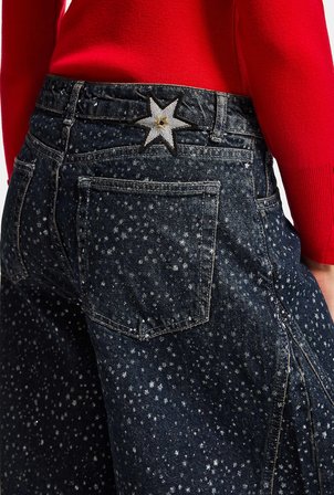 Kadın Koyu Kot 1w6-8 Baggy Fit Özel Kumaş Aksesuar Detaylı Tasarım Denim Jean