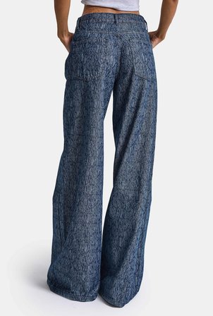 Kadın Mavi 9w6-197 Palazzo Fit Özel Desenli Kumaş Tasarım Denim Jean